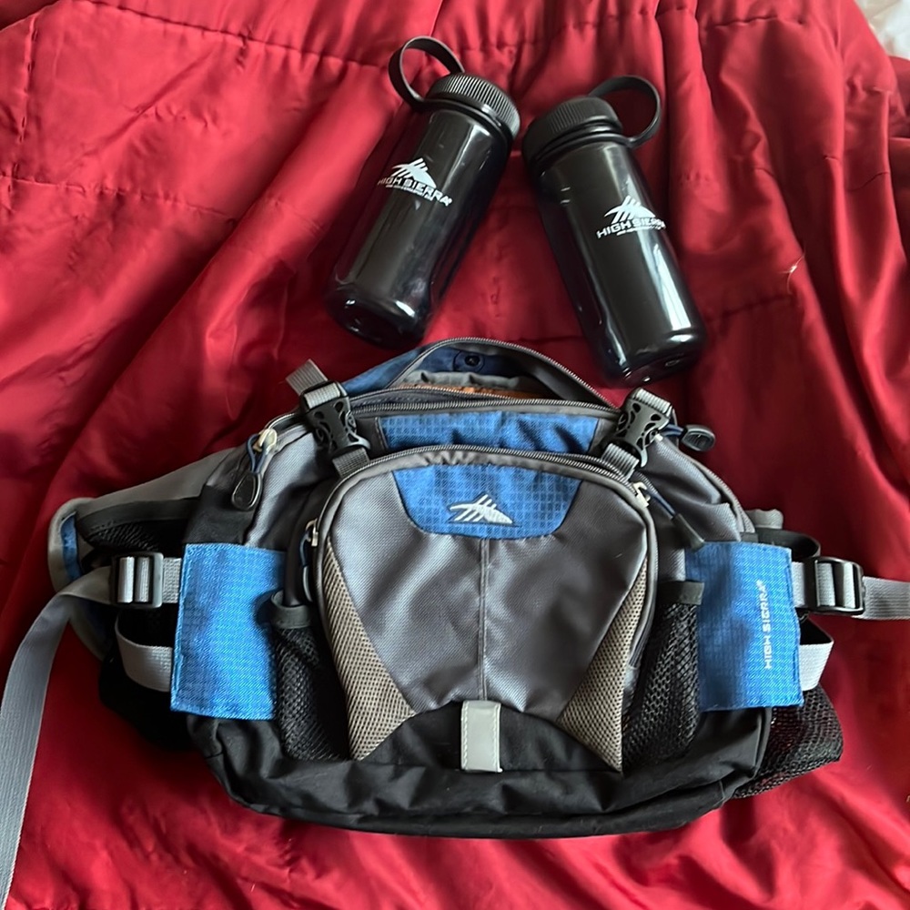High Sierra XL hiking hip pack with two water bottles